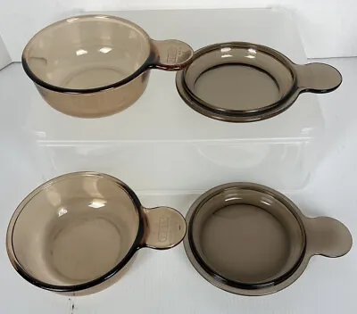 Buy Lot Of 2 CorningWare Visions Pyrex Amber Grab-It Heat And Eat V 150 Bowls & Lids • 33.47£