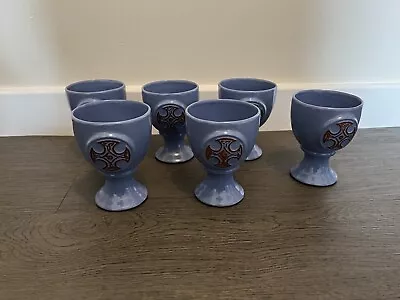 Buy Bangor Pottery Stunning Set Of 6 Wine Goblets Blue Drink Cups • 39.95£