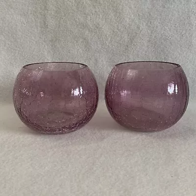 Buy Pair Of Pink Crackle Glass Tealight Votiv Candle Holders/bowls • 8£