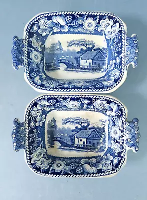 Buy Pair Of Antique Staffordshire Pickle Dishes Blue & White Ware, Scenic Pattern • 25£