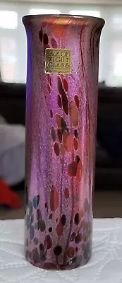 Buy Stunning Iridescent Isle Of Wight Pink Meadow Art Glass Cylinder Vase  • 50£