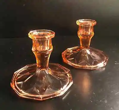 Buy Stunning 1930s Art Deco  Pair Of Candle Sticks Crystal Pink Glass • 30£