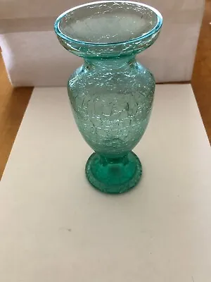 Buy Vintage Green Crackle Glass Vase With Pedestal Base, 6 Inch • 10.44£