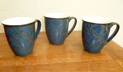 Buy Set Of 3 DENBY Imperial Blue Leaf Pattern Element Style Mugs Derbyshire • 21.99£