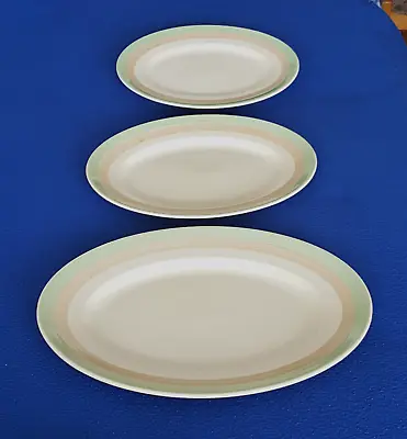 Buy Three Vintage Wood's Ivory Ware Oval Serving Dishes Plates Art Deco Green Brown • 19.99£