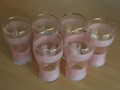 Buy Vintage Sugar Striped Frosted 6 Glasses Pink 1950's/60's Style Ex Con Free P&P • 29.99£