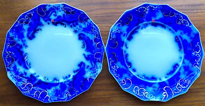 Buy 2x Antique England W H Grindley Flow Blue Salad Plate ARGYLE 14-Sided 8  _VGC • 42.67£