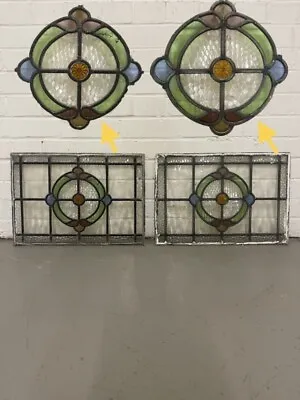 Buy Pair Of Reclaimed Leaded Light Stained Glass Art Nouveau Wooden Window Panels • 250£
