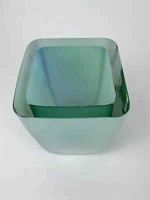 Buy VTG ORREFORS Green Signed ERIKA LAGERBIELKE 1/2  Thick Glass Vase 6  Tall 4x4  W • 43.16£