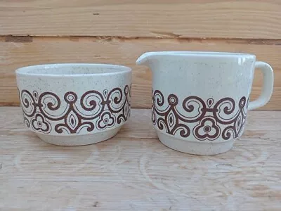 Buy Vintage Biltons England Oatmeal White Brown Swirls Pottery Milk Jug Sugar Bowl • 6£