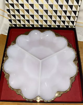 Buy Vintage Anchor Hocking Fire King Gold Rim Milk Glass Dish Boxed W898-G/13-S11 • 17.50£