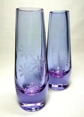 Buy Scottish Glass Caithness Neodymium Engraved Vase Pair • 29.99£