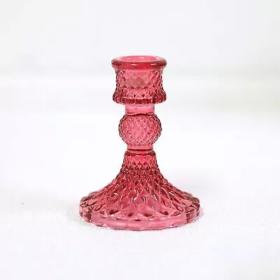 Buy Glass Candle Holder Pink Ribbed Design Dinner Tabletop Decorative Centrepiece • 5.75£