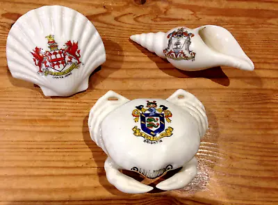 Buy THREE CRESTED WARE CHINA SHELL & CRAB ORNAMENTS/ Brighton, Glasgow & Craven Arms • 3.99£