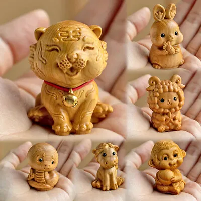 Buy Wood Carving Chinese 12 Zodiac Animal Statue Ornaments Mini Pendant For Keychain • 5.18£