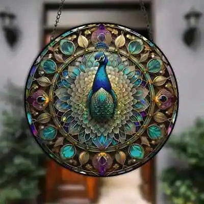 Buy Peacock Design Suncatcher Stained Glass Effect Home Decor Christmas Gift • 7.99£