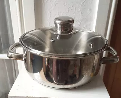 Buy Stainless Steel Twin Handled Cooking Pot With Glass  Lid • 7.25£