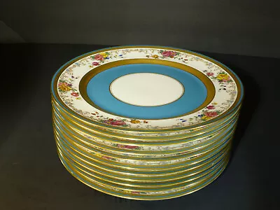 Buy Set Of 11 CA Limoges Green & Gold Floral & Gold Encrusted 9 5/8 Inch Plates • 217.04£