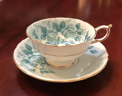 Buy Rare Paragon Teacup & Saucer Double Warrant England Mint Green Cabbage Rose READ • 56.83£