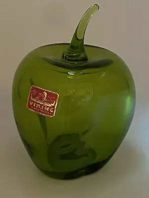 Buy VIKING Art Glass GREEN APPLE With Stem And Sticker  Fruit Paperweight 4.5  Tall • 38.36£