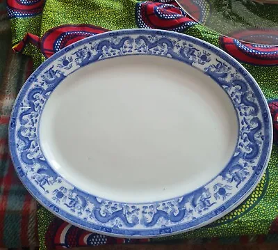 Buy Blue & White Transferware Platter Plate - Chinese Dragon - Antique  • 8£