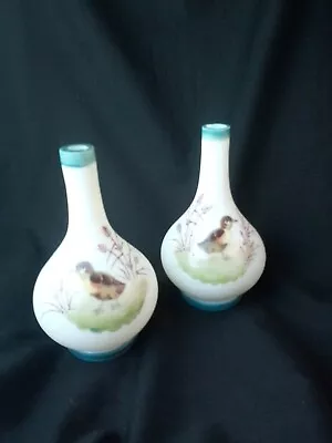 Buy Pair Of Vintage Hand Painted Glass Vases • 32£