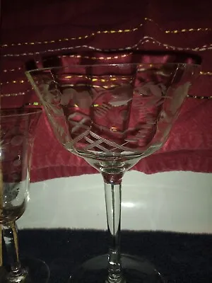 Buy Antique Cut Crystal Wine Glass Roses Leaves Pattern Delicate Loner • 11.37£