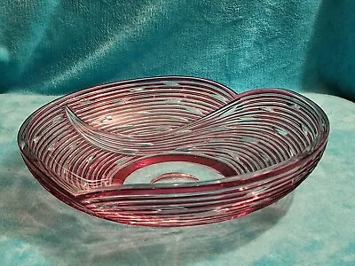 Buy Crystal Glass  Bowl - Swirling Ruby / Cranberry Cut To Clear Vintage Cut Glass  • 99£