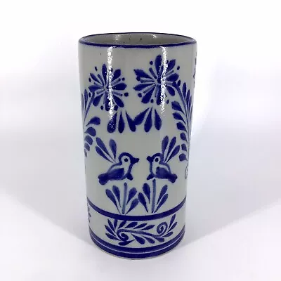Buy Vintage Pottery Vase Birds Floral Blue 9” Salt Glaze Mexican? • 42.68£
