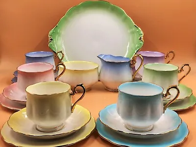 Buy Royal Albert Rainbow 21 Piece Tea Set. 6 Trios, Creamer, Sugar & Cake Plate. • 495£