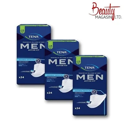 Buy Tena Men Level 1 Absorbent Protector 3 Packs Of 24 (72 Total) Incontinence Pads • 16.44£