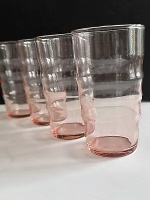 Buy Vintage Pink Depression Glass Tumblers Glasses Ribbed Optic MCM 8oz Set Of 4 • 26.52£