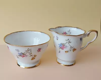 Buy Vintage - Royal Stafford Bone China - Milk Jug & Sugar Bowl - Violets Pompadour • 12.95£