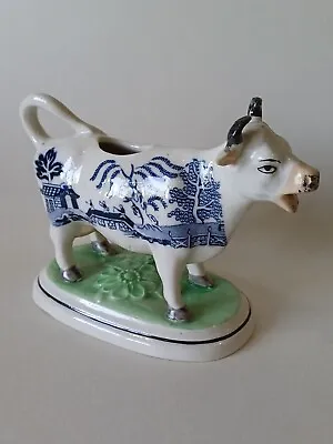 Buy Staffordshire Pottery Old Willow Pattern Cow Creamer  19thc JM4463 • 78£