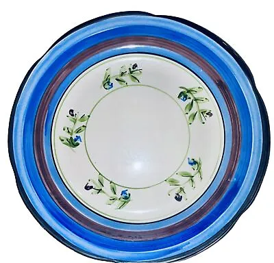 Buy Royal Norfolk Blue Brown Floral Bands Stoneware Scalloped Edge Dinner Plate • 23.71£