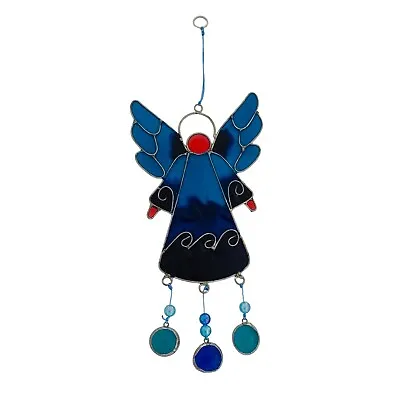 Buy Angel Suncatcher Blue Green Window Hanging Stained Glass Style Cabochons Peace • 9.99£