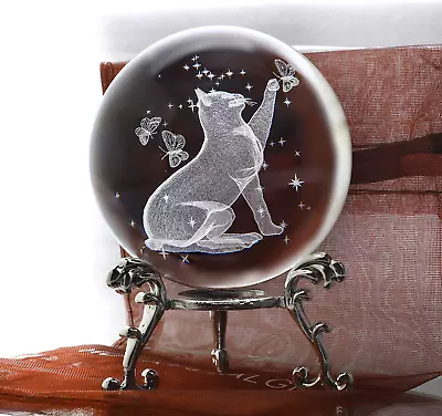 Buy ZEERSHEE 3D Cat Crystal Ball Glass Cat Paperweights Crystal Ball With Stand Cat  • 10.68£
