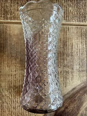 Buy Vintage Pressed Glass Scalloped Edges  Pink Shimmer 6” Vase With Diamond Design • 9£