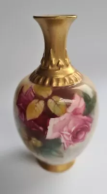 Buy Antique Royal Worcester England Hand Painted Floral Hadley 4.25  Vase C.1923 • 29£