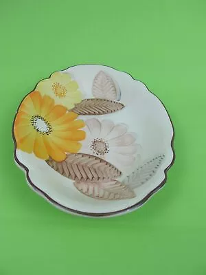 Buy Grays Pottery Hand Painted Ceramic Dish Art Deco Flower Orange Yellow • 22£