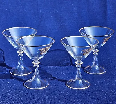 Buy C 1900 Antique French Baccarat Crystal Gold Encrusted Champagne Glasses SET 4 • 555.44£