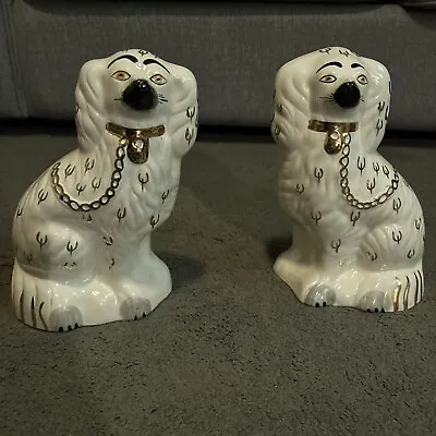 Buy Vintage Mid Century Pair Beswick Staffordshire Wally Dogs White Gold 1378-4 • 30£