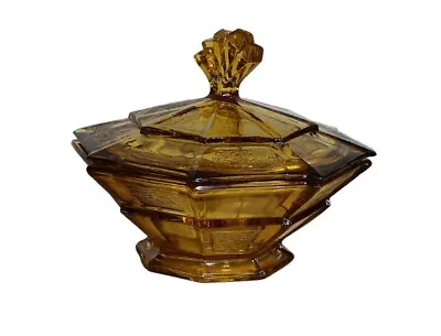 Buy A Pretty Antique Bagley Whitby Lidded Amber Trinket Pot Art Deco Decorative  • 13.99£