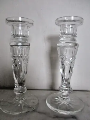 Buy A Pair Of Vintage Cut Glass Candlesticks With Star Cut Bases • 14.99£