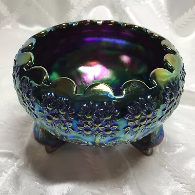 Buy Vtg Purple FENTON DAISY CARNIVAL GLASS 3 Footed Rose Bowl AS IS • 30.74£