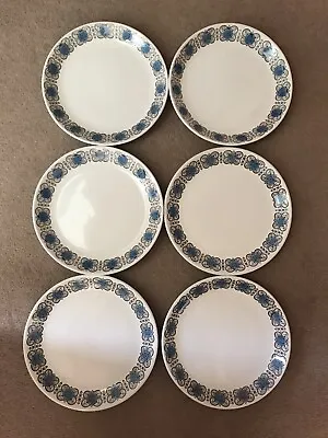 Buy Vintage Circa 1960/70s 6 Bilton Ironstone Dinner Plates Blue Geometric Design • 40£