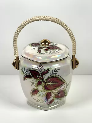 Buy Maling Ware Coleus Pearl Lustre Ceramic Biscuit Barrel In Burgundy Floral Design • 39.99£