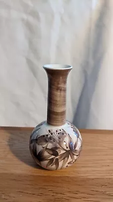Buy Jersey Pottery Small Bud Vase Floral Brown Cream Freehand Painted 11cm • 12.99£