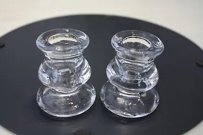 Buy 2 X CLEAR GLASS CIRCULAR CANDLESTICKS CANDLE HOLDERS PARTYLITE BOLSIUS • 5£