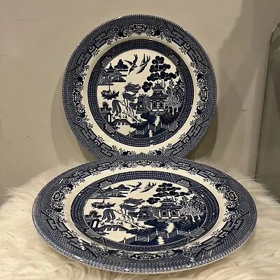 Buy (2) Queens Blue Willow By Churchill - 10 1/4  Dinner Plates England • 15.18£